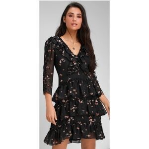 NEW Lulu's Growing Affection Black Floral Print Ruffled Mini Dress